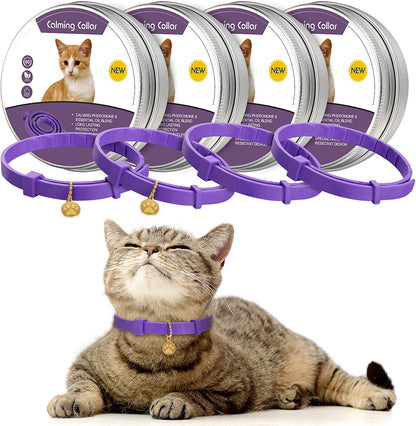 4 Pcs Cat Calming Collar Adjustable Pheromones Scent Relaxing Cat Collar with 2 Pendant for Puppies Reduce Stress Aggression Anxious, up to 15 Inches(Purple, Gold)