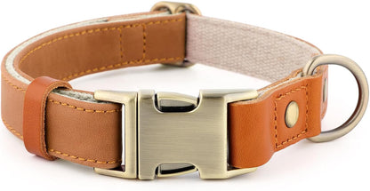 Genuine Leather & Hemp Dog Collar – Adjustable Heavy Duty Pet Collar with Quick Release Metal Buckle, Soft & Stylish for Puppy and Small, Medium, Large Dogs (Purple, L)