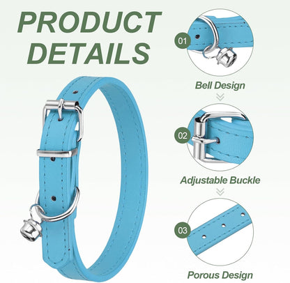 Dog Collar with Bell, Pu Leather Cat Collars Pet Basic Soft Padded Adjustable Buckle, 14.5" (Blue, 1 Pcs), Intended for Teacup/Little Dog/Kitten Cats/Small Animals