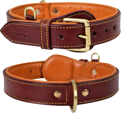Genuine Leather Dog Collar | Full Grain, Heavy Duty, Comfortable, Padded, Strong | Best for Pups, Small, Medium, Large & XL Breeds (Small (Fit Neck Size 11.5"-14.5"), Dark Pink)
