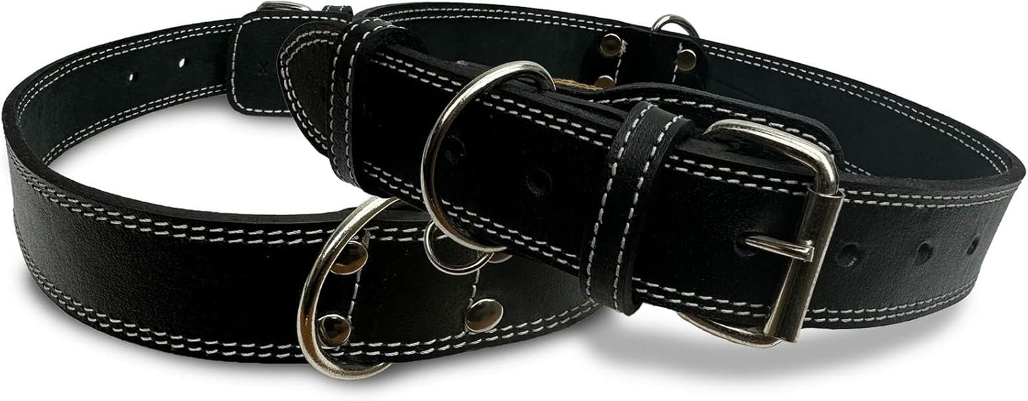 Leather Dog Collar with Reinforced Hardware, Heavy Duty Dog Collars for All Breeds, Made of Top Grain Genuine Leather That Is Soft & Durable (Black, MD)