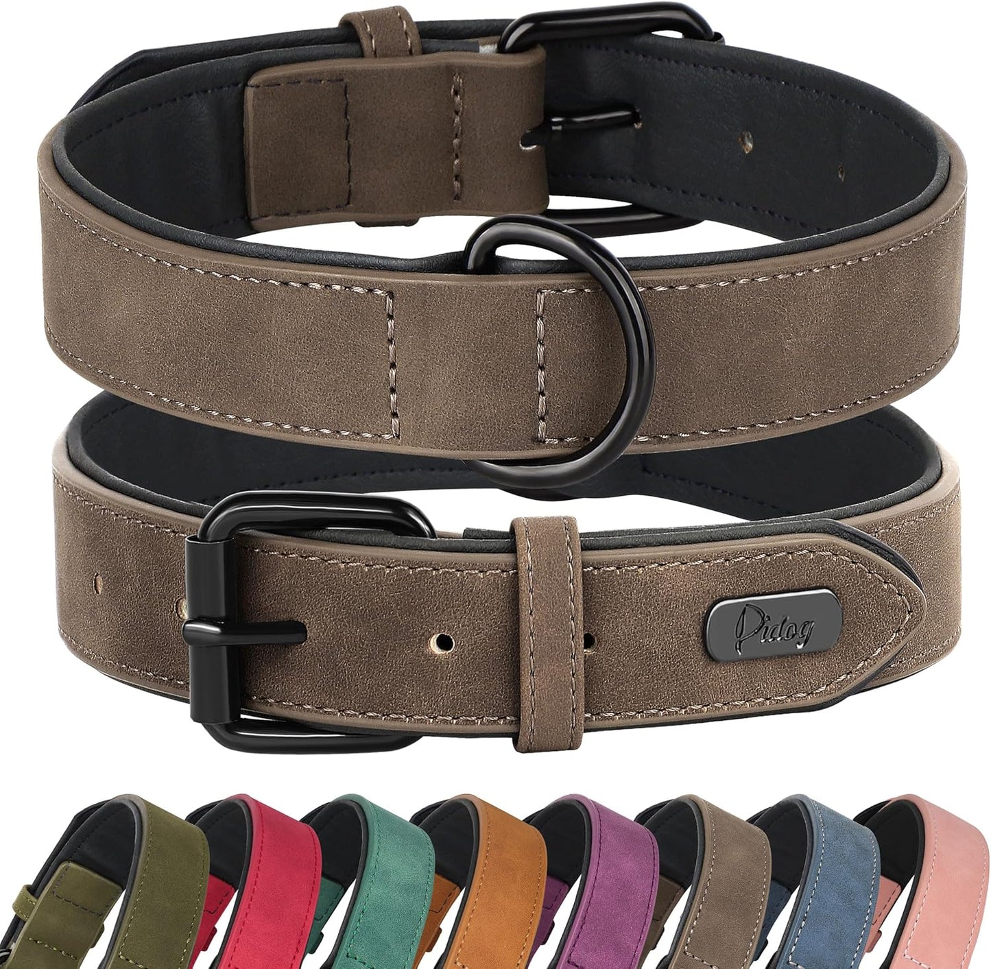 Soft Padded PU Leather Dog Collar, Breathable and Adjustable Dog Collars for Medium Dogs, Comfortable for Daily Walk, Purple, L Fit Neck 14-18"(22-44 Lbs)