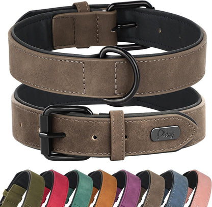Soft Padded PU Leather Dog Collar, Breathable and Adjustable Dog Collars for Medium Dogs, Comfortable for Daily Walk, Purple, L Fit Neck 14-18"(22-44 Lbs)