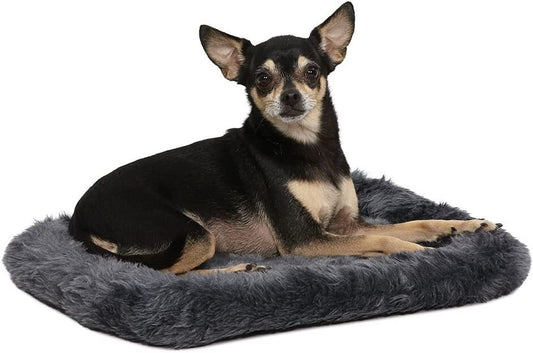 Cozy Gray Faux Fur Bolster Dog Bed - Ultra-Soft, Machine Washable, Perfect for XXS Dogs and Cats in 18-Inch Crates and Carriers