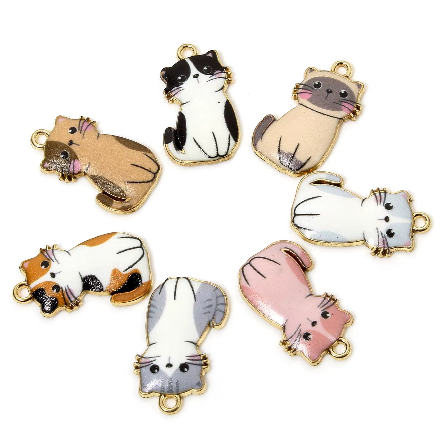 10 Pcs Cat Animal Animal Enamel Zinc Based Alloy Charms Gold Color Metal Pendants for DIY Jewelry Necklace Making 24Mm X 14Mm