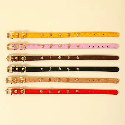 Cute Cat Collar Soft Leather Pet Collars for Small Dog Kitten Puppy Necklace Cats Accessories Star Moon Rivets Decoration XS-M