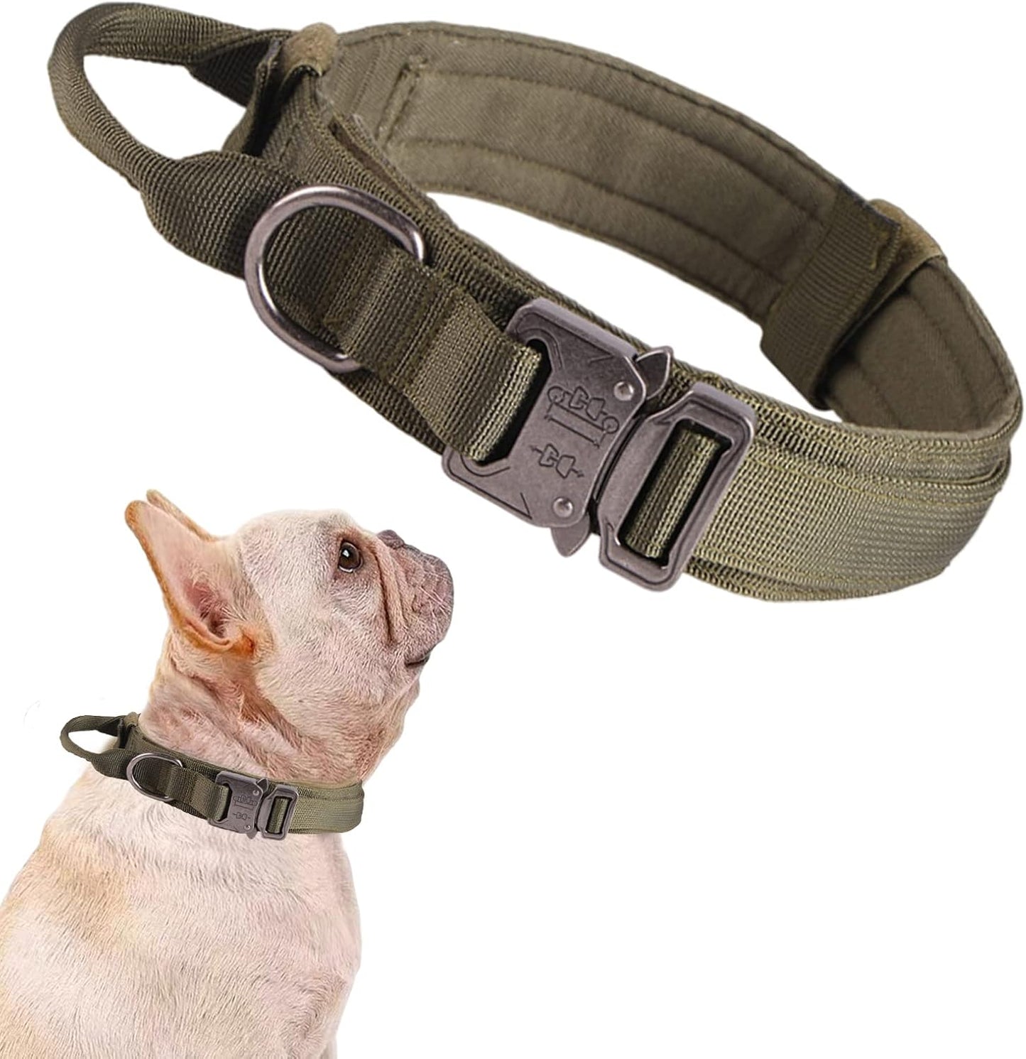 Tactical Dog Collar Adjustable Military Nylon Dog Collar with Control Handle and Heavy Duty Metal Buckle for Medium and Large Dogs (Brown,M)