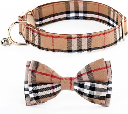 Dog Collar and Leash Set-Plaid Puppy Collar with Bow Tie - Adjustable Pet Collar for Dogs with Bell, Stylish Pattern for Small Medium or Large Boy and Girl Dog