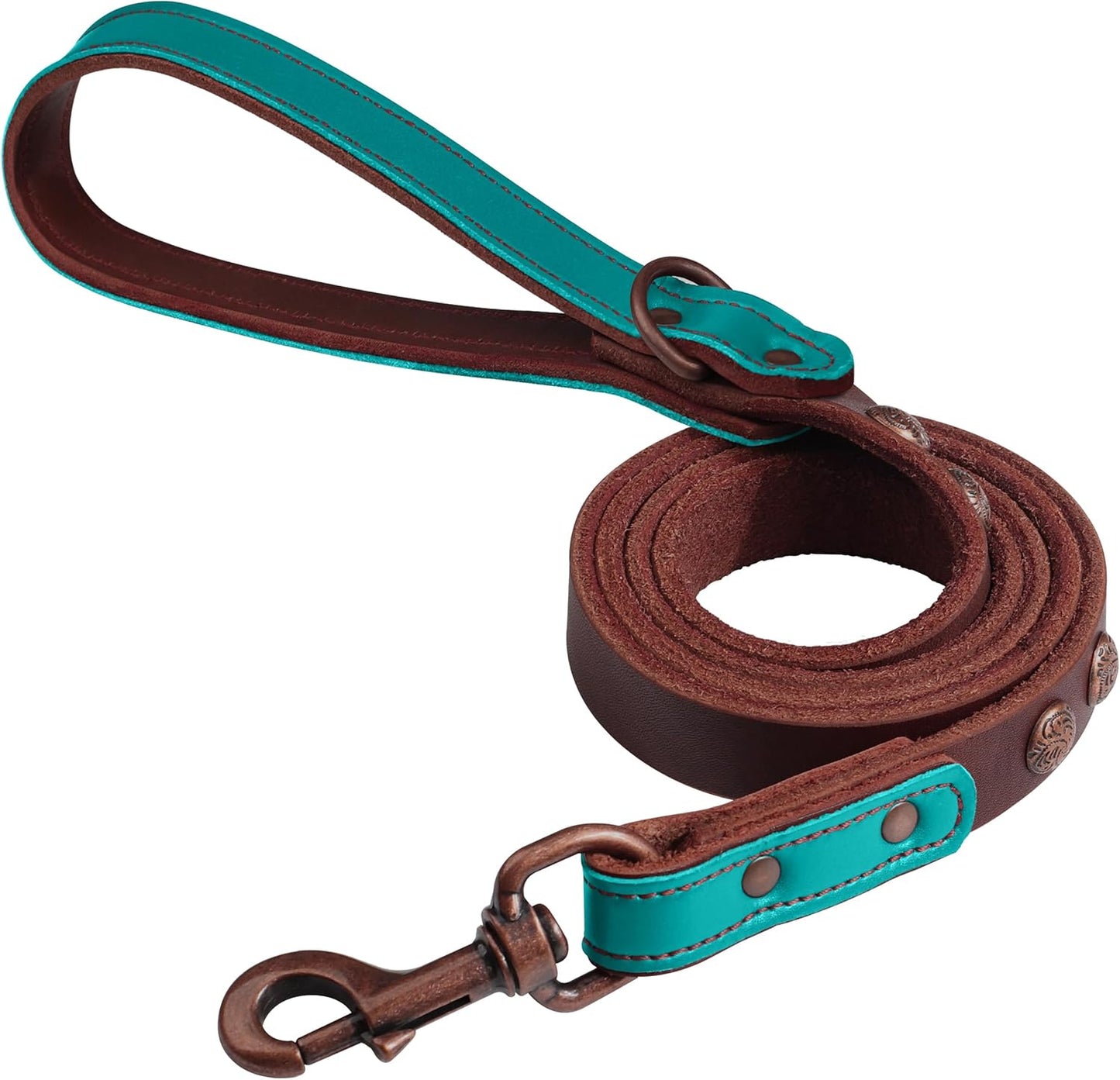 Leather Dog Leash 5Ft X 3/4 Inch, Luxurious Genuine Leather Dog Training Leashes with Soft Padded Handle & Bronze Rivets, Stylish & Durable Pet Lead for Medium Large Dogs Walking,Black