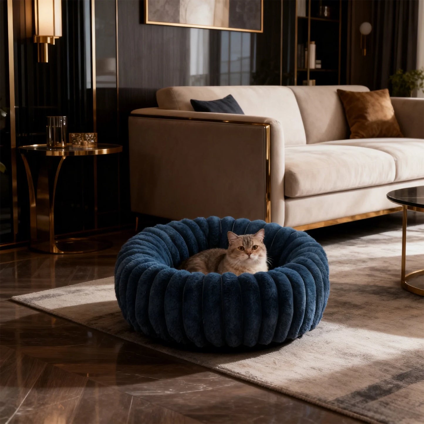 High Pile Plush round Pet Bed Kennel Mat Extra Warm Dog Cat Bed with Raised Edge for Small Medium Pets
