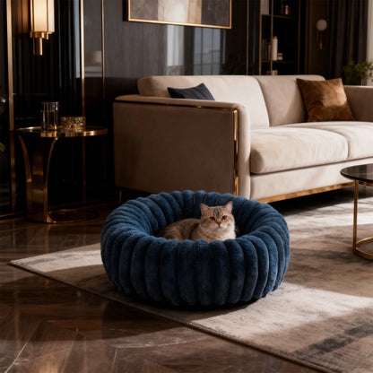 High Pile Plush round Pet Bed Kennel Mat Extra Warm Dog Cat Bed with Raised Edge for Small Medium Pets