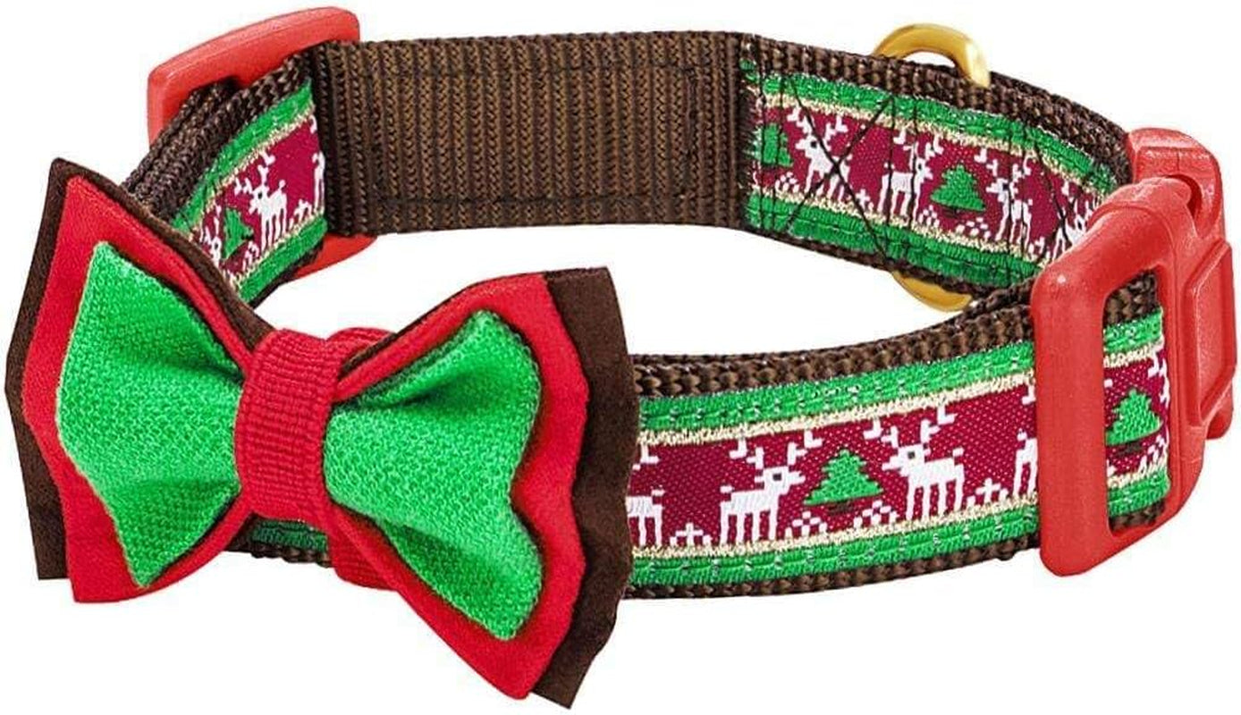 Polka Dots Christmas Dog Collar, Large, Adjustable 18"-26" Neck, Holiday Dog Collar with Bow for Large Dogs