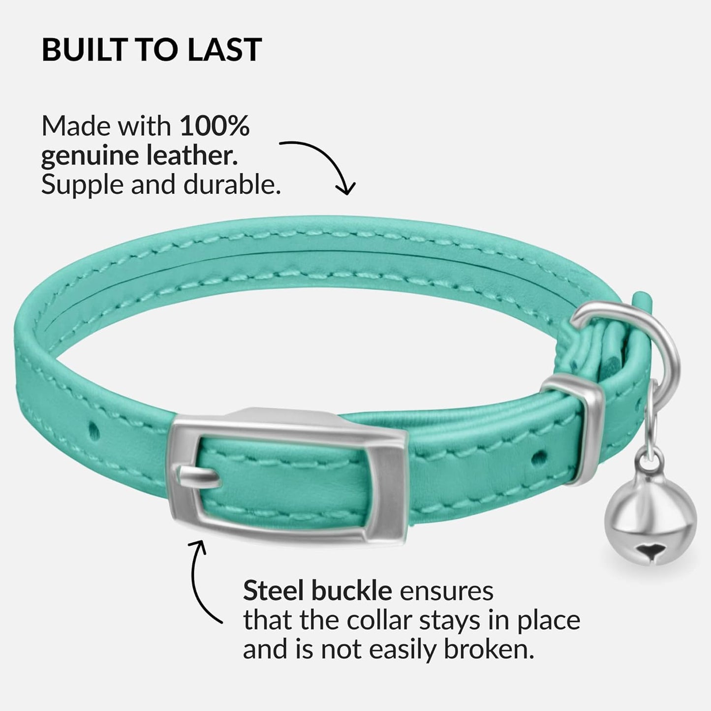 Leather Cat Collar with Removable Bell – Safety Elastic Strap (Breakaway Alternative) – Kitten Collar for Small & Big Boy & Girl Cats
