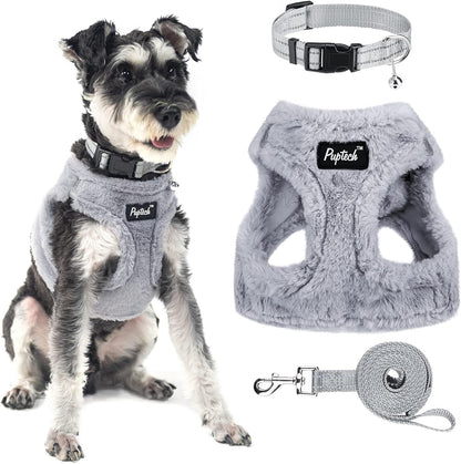 Adjustable Pet Harness Collar &Leash Set Step in for Small Dogs Puppy &Cats Outdoor Training &Running, Soft Mesh Padded Reflective Vest Harness,M: Chest Girth: 16-18In Collar: 11.8-15.7In