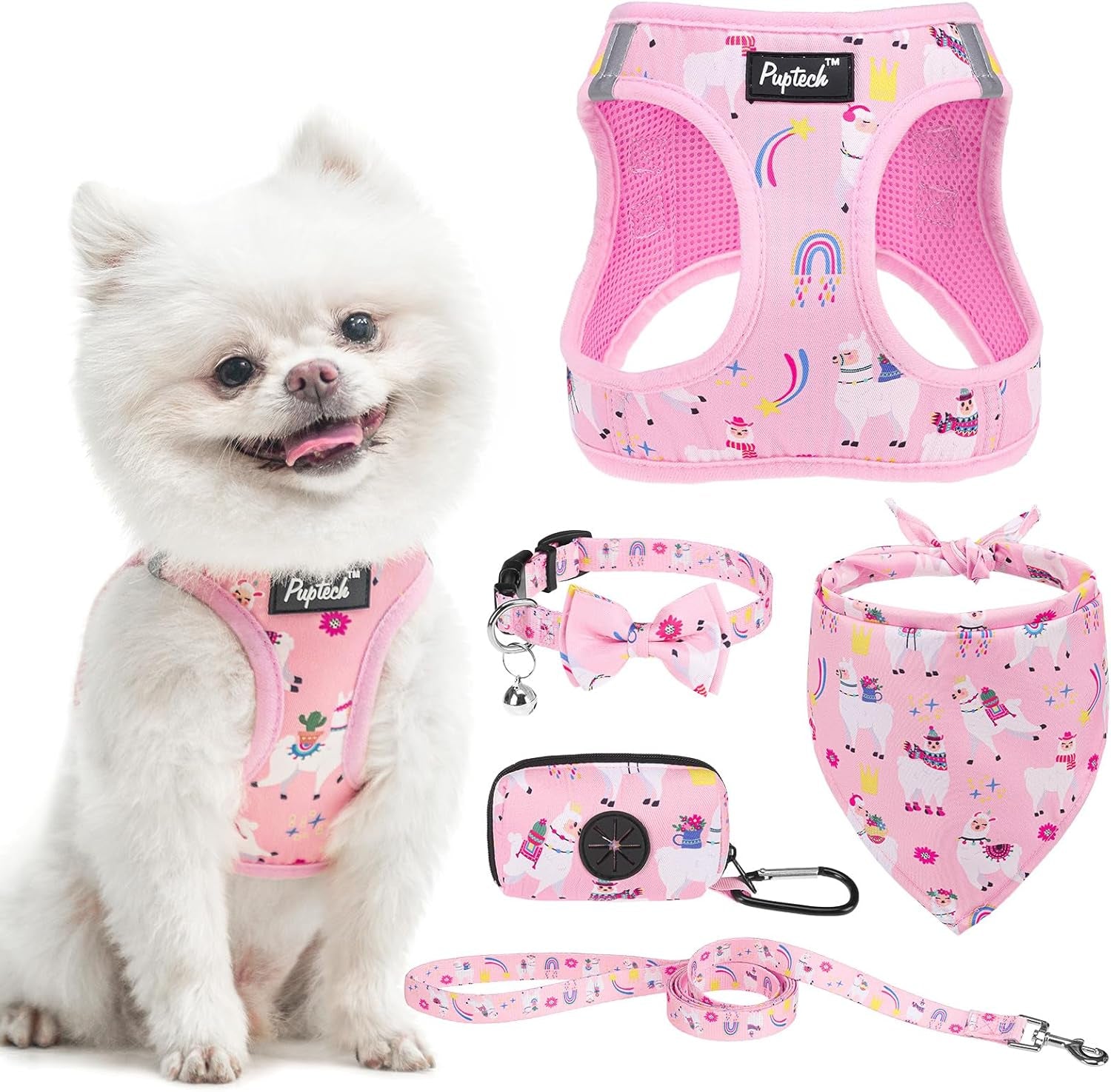 Adjustable Pet Harness Collar &Leash Set Step in for Small Dogs Puppy &Cats Outdoor Training &Running, Soft Mesh Padded Reflective Vest Harness,M: Chest Girth: 16-18In Collar: 11.8-15.7In