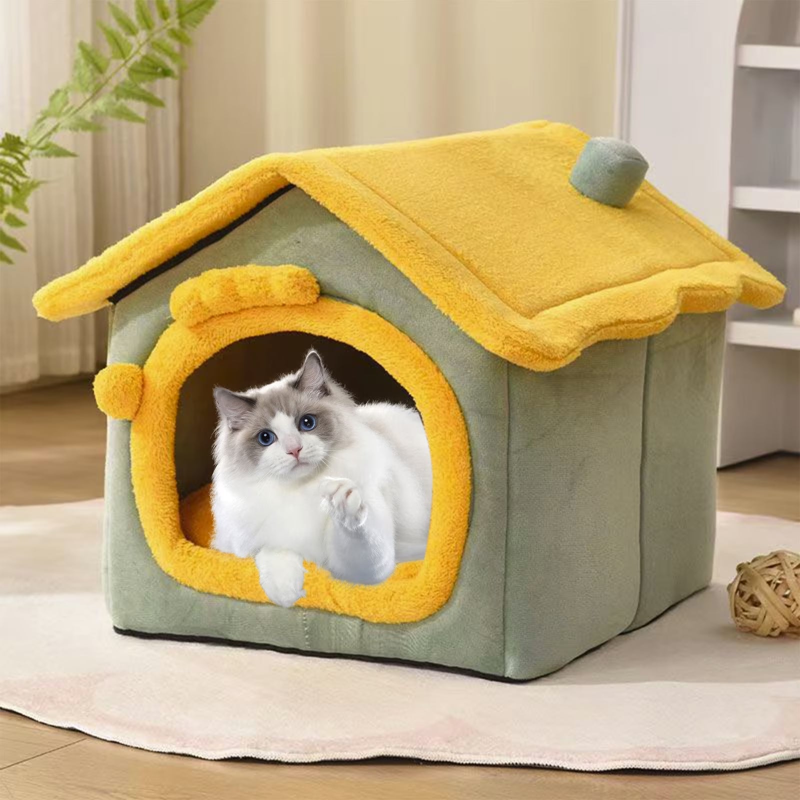 Cat House, Foldable Pet Cats Dog House Cats Beds Cats Tent Prevents Slip Bottom Removable Roof Soft Comfortable Pet Products