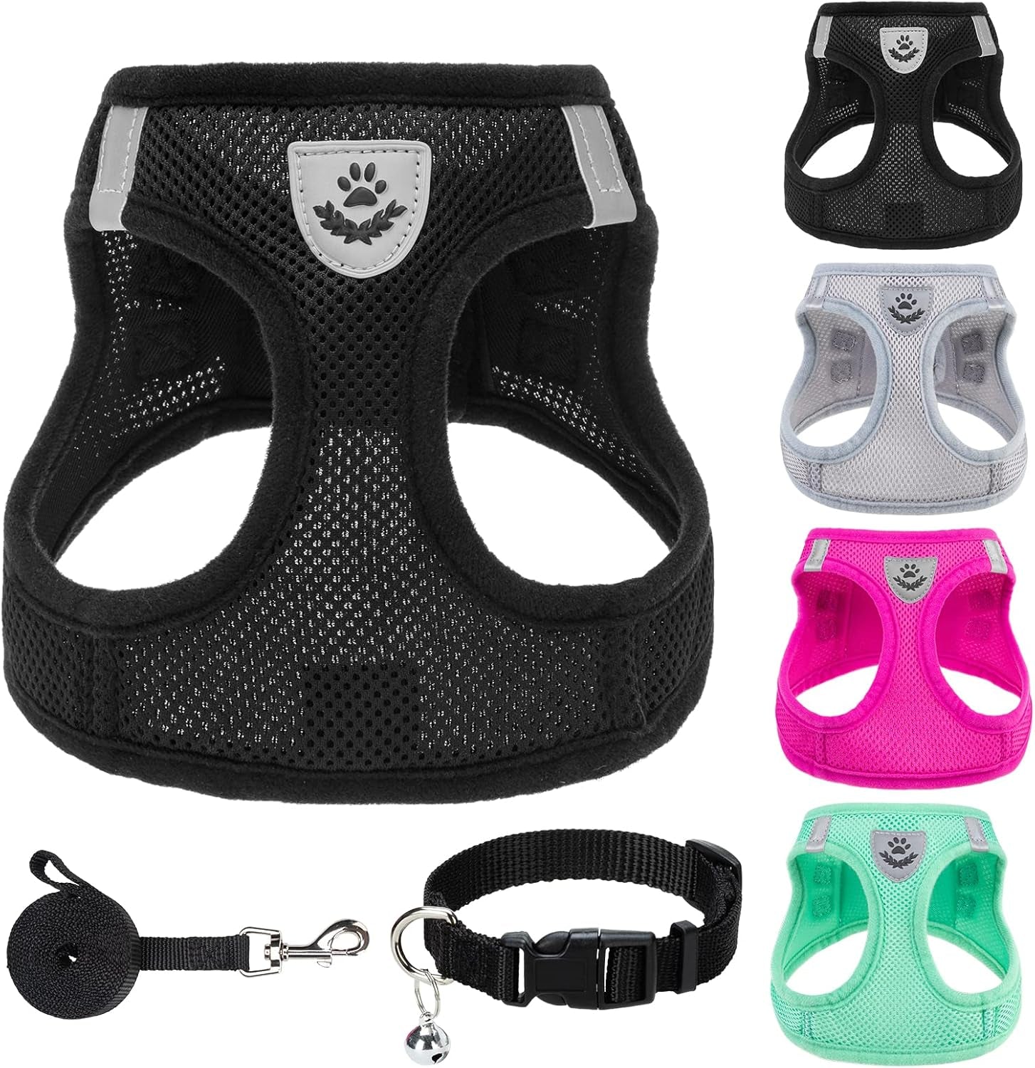 Adjustable Pet Harness Collar &Leash Set Step in for Small Dogs Puppy &Cats Outdoor Training &Running, Soft Mesh Padded Reflective Vest Harness,M: Chest Girth: 16-18In Collar: 11.8-15.7In