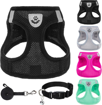 Adjustable Pet Harness Collar &Leash Set Step in for Small Dogs Puppy &Cats Outdoor Training &Running, Soft Mesh Padded Reflective Vest Harness,M: Chest Girth: 16-18In Collar: 11.8-15.7In