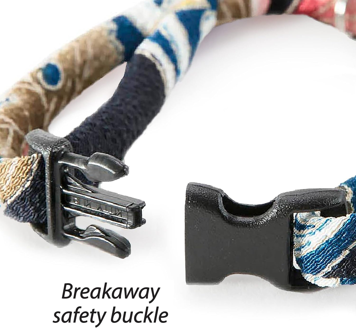 Chirimen Cat Collar with Clover Bell (Navy) with Bell Safety Breakaway Soft Lightweight for Cats Kitty Kitten Japanese Stylish Pattern, No.1 Seller in Japan