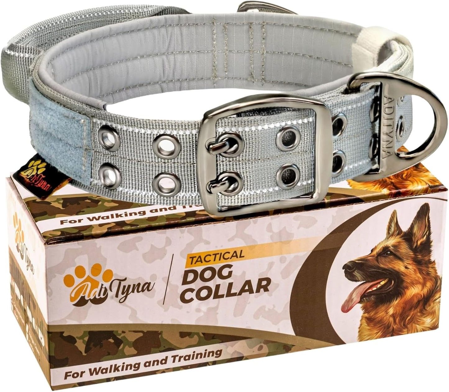 Heavy Duty Dog Collar for Large Dogs - Reflective Collar with Handle for Training, and Walking - Wide, Thick, Tactical, Soft Neoprene Padded