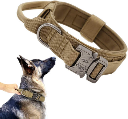Tactical Dog Collar Adjustable Military Nylon Dog Collar with Control Handle and Heavy Duty Metal Buckle for Medium and Large Dogs (Brown,M)