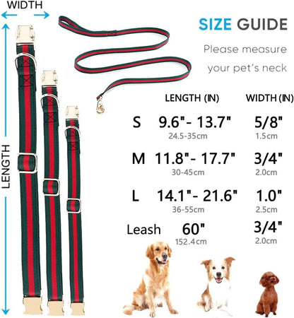 Premium Dog Collar, Cute Dog Collars Luxury Style, Durable Pet Collars and Dog Leash with Metal Buckle Safety for Puppy Small Dogs
