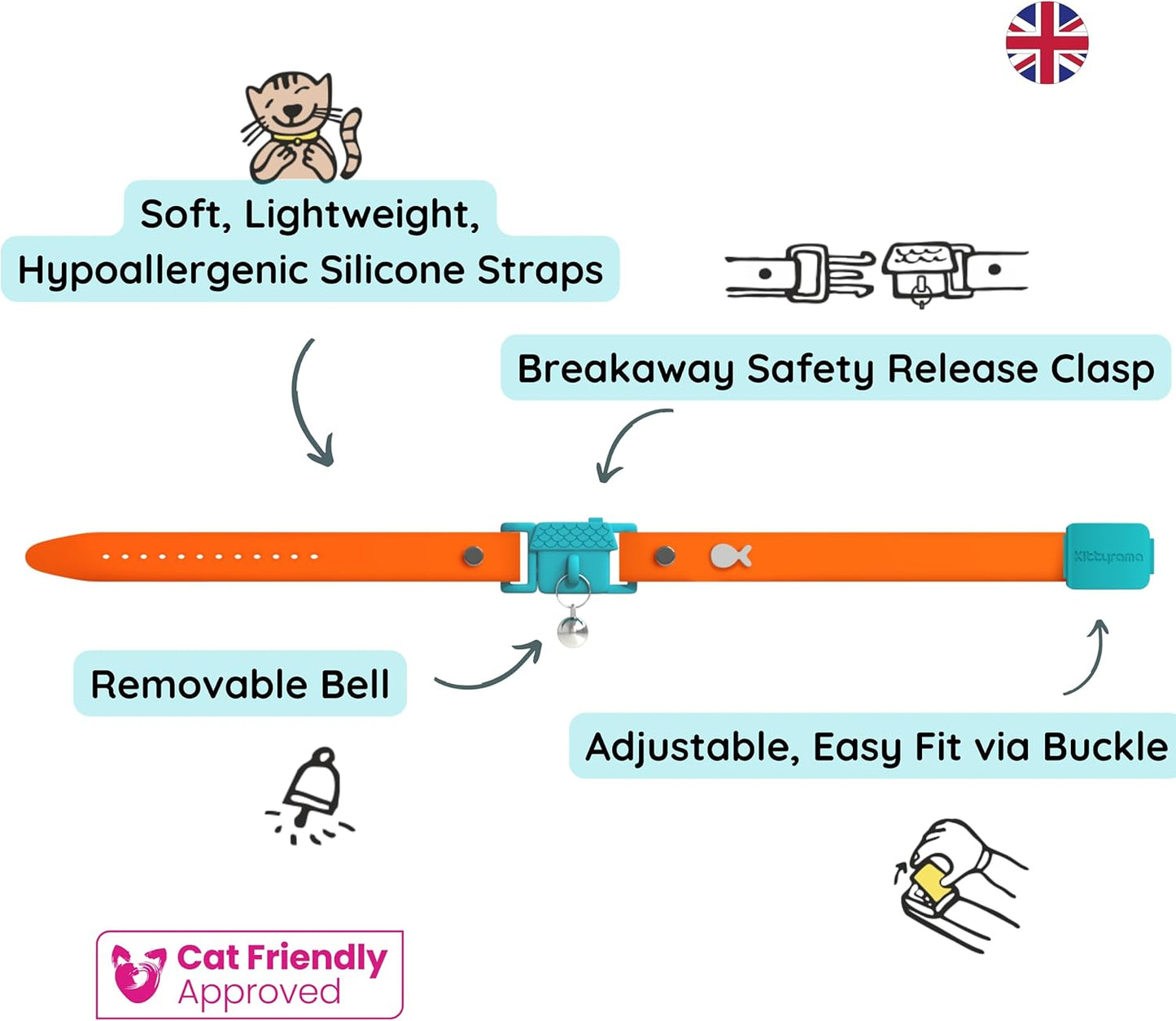 Tangerine Cat Collar with Bell. Breakaway Collar. Won'T Rub Fur. Lightweight, Soft & Comfy
