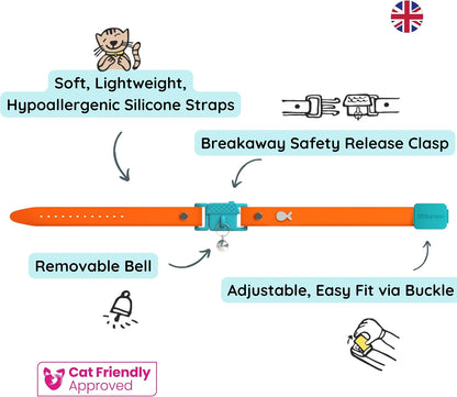 Tangerine Cat Collar with Bell. Breakaway Collar. Won'T Rub Fur. Lightweight, Soft & Comfy
