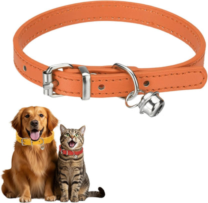 Dog Collar with Bell, Pu Leather Cat Collars Pet Basic Soft Padded Adjustable Buckle, 14.5" (Blue, 1 Pcs), Intended for Teacup/Little Dog/Kitten Cats/Small Animals