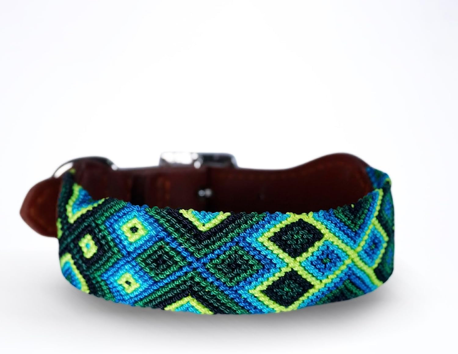 Premium Leather Dog Collar - Adjustable Handcrafted Collar for Small to Large Dogs (Blue/Green, L)