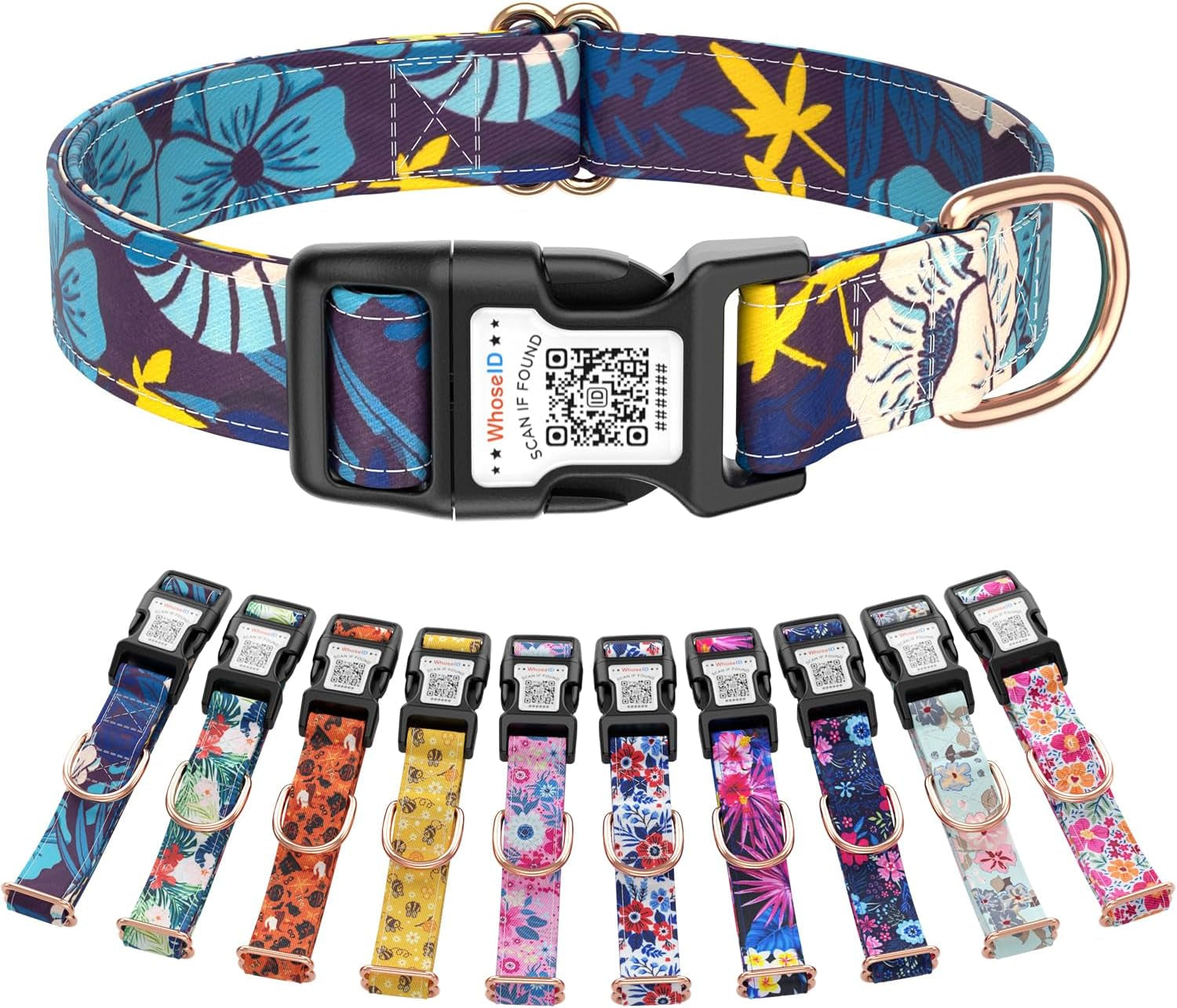 Cute Adjustable Dog Collar with QR Code Buckle - Metal Clip & Cotton Webbing Comfort Fit for Mediun Pets
