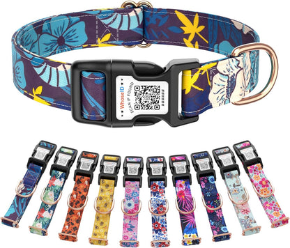 Cute Adjustable Dog Collar with QR Code Buckle - Metal Clip & Cotton Webbing Comfort Fit for Mediun Pets