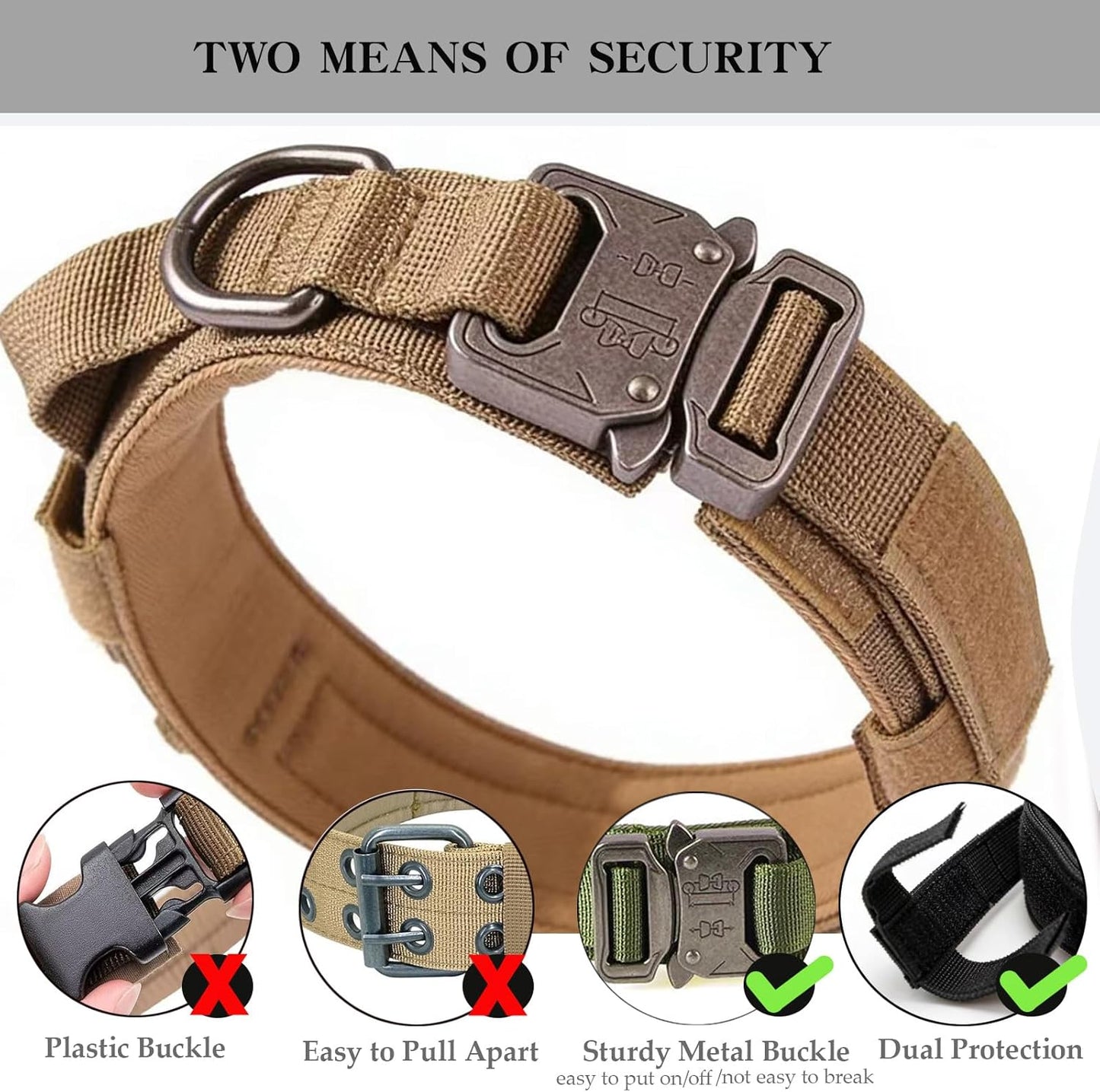 Tactical Dog Collar Adjustable Military Nylon Dog Collar with Control Handle and Heavy Duty Metal Buckle for Medium and Large Dogs (Brown,M)