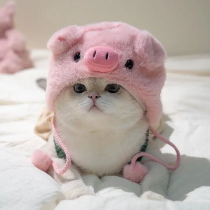 Funny Cat Cap Bear Plush Head Cover Cute Cat Dog Woven Warm Headdress Pet Hat Kitten Puppy Cosplay Costume Accessories