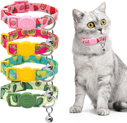 4 Pack Valentines Kitten Collar with Bell Valentines Day Breakaway Kitten Collars with Cute Heart Pattern Adjustable Size Suitable for Kittens