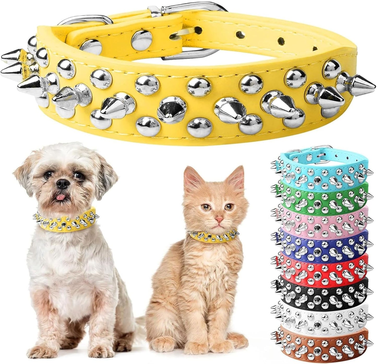 Small Pink Spiked Dog Cat Collar for Small Medium Dogs Girl Female - Adjustable Studded Puppy Collars - Soft Padded Punk Leather Dog Collar for Chihuahua French Bulldog Pug (Pink,L)