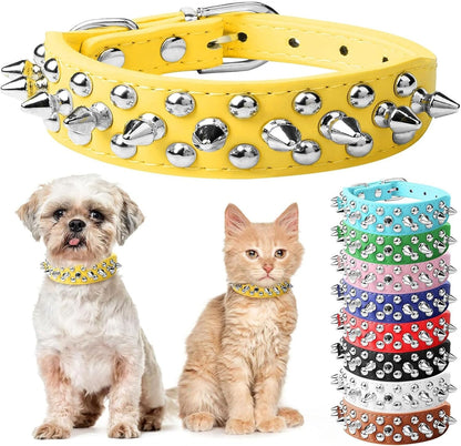 Small Pink Spiked Dog Cat Collar for Small Medium Dogs Girl Female - Adjustable Studded Puppy Collars - Soft Padded Punk Leather Dog Collar for Chihuahua French Bulldog Pug (Pink,L)