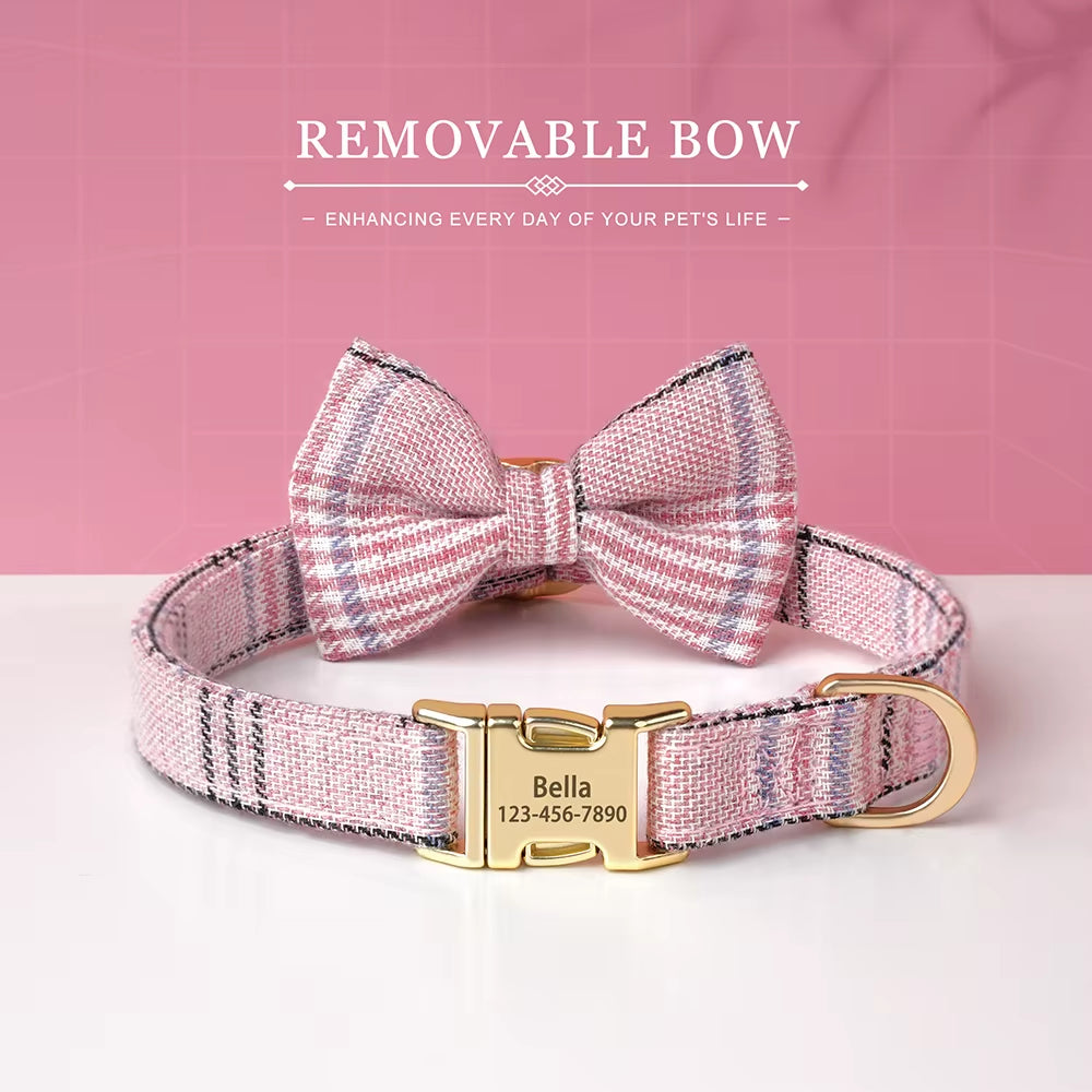 Custom Dog Collar Nylon Puppy Dog Collars with Cute Bowknot Engraved Pet Necklace Dog Collars for Small Medium Dogs Chihuahua