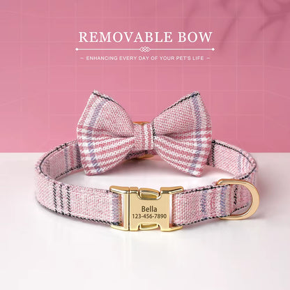 Custom Dog Collar Nylon Puppy Dog Collars with Cute Bowknot Engraved Pet Necklace Dog Collars for Small Medium Dogs Chihuahua