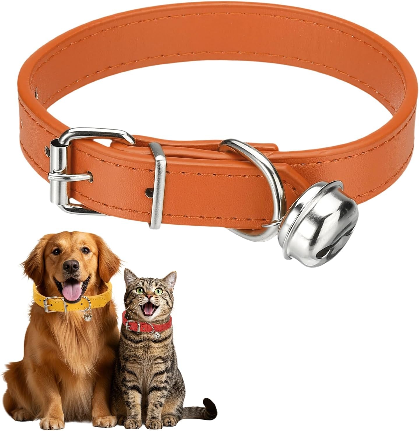 Dog Collar with Bell, Pu Leather Cat Collars Pet Basic Soft Padded Adjustable Buckle, 14.5" (Blue, 1 Pcs), Intended for Teacup/Little Dog/Kitten Cats/Small Animals
