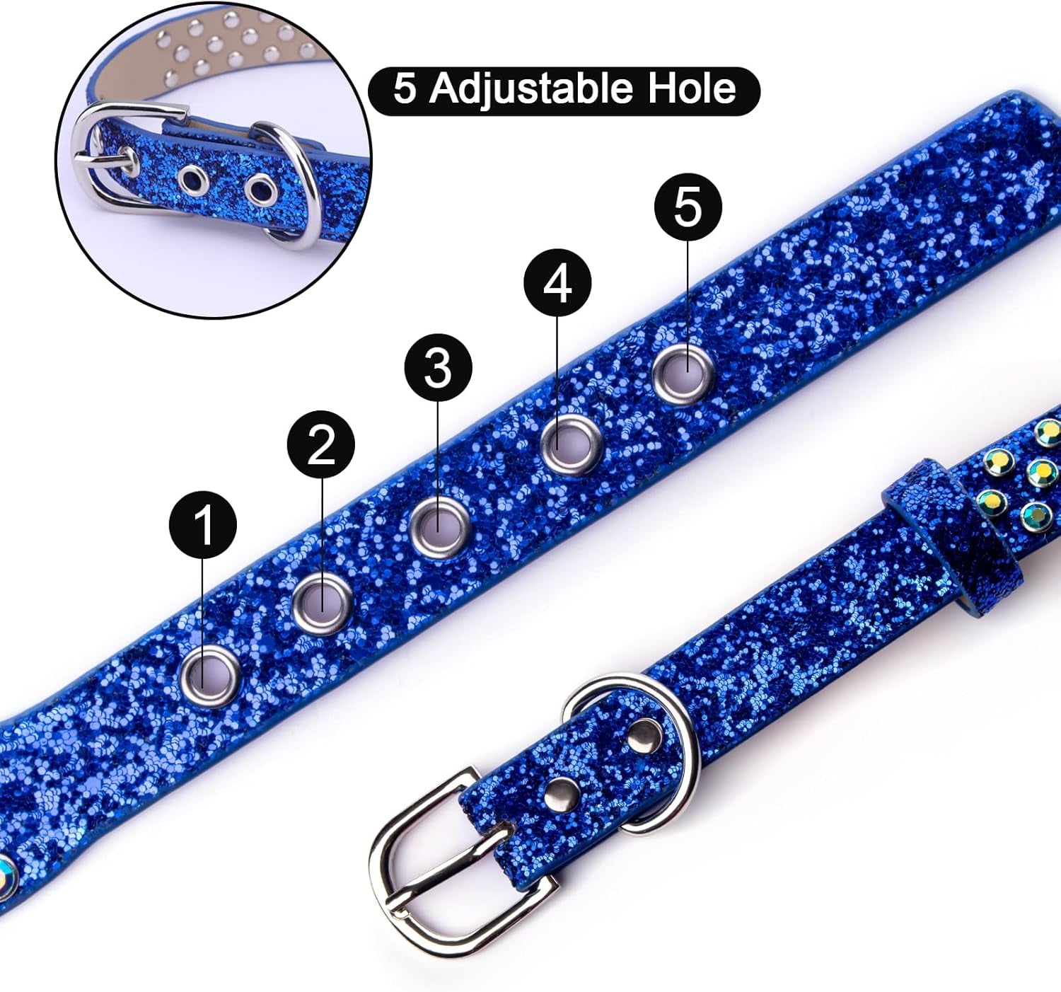 Rhinestone Dog Collar, Bling Diamond Pet Collars with Leash Adjustable, Dazzling Sparkly Crystal Studded Microfiber Leather Spiked Puppy Collar Cute for Small and Medium Large Girl Dogs Cats