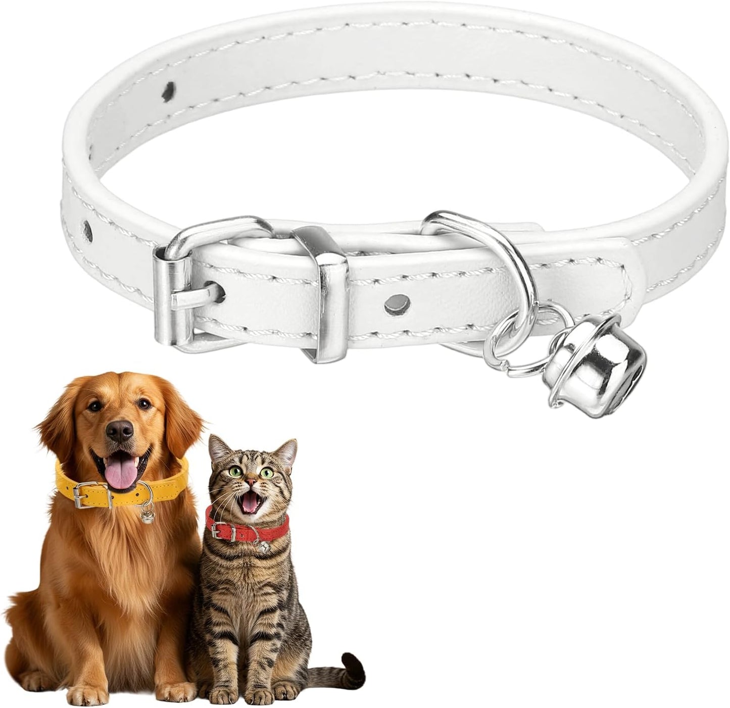 Dog Collar with Bell, Pu Leather Cat Collars Pet Basic Soft Padded Adjustable Buckle, 14.5" (Blue, 1 Pcs), Intended for Teacup/Little Dog/Kitten Cats/Small Animals