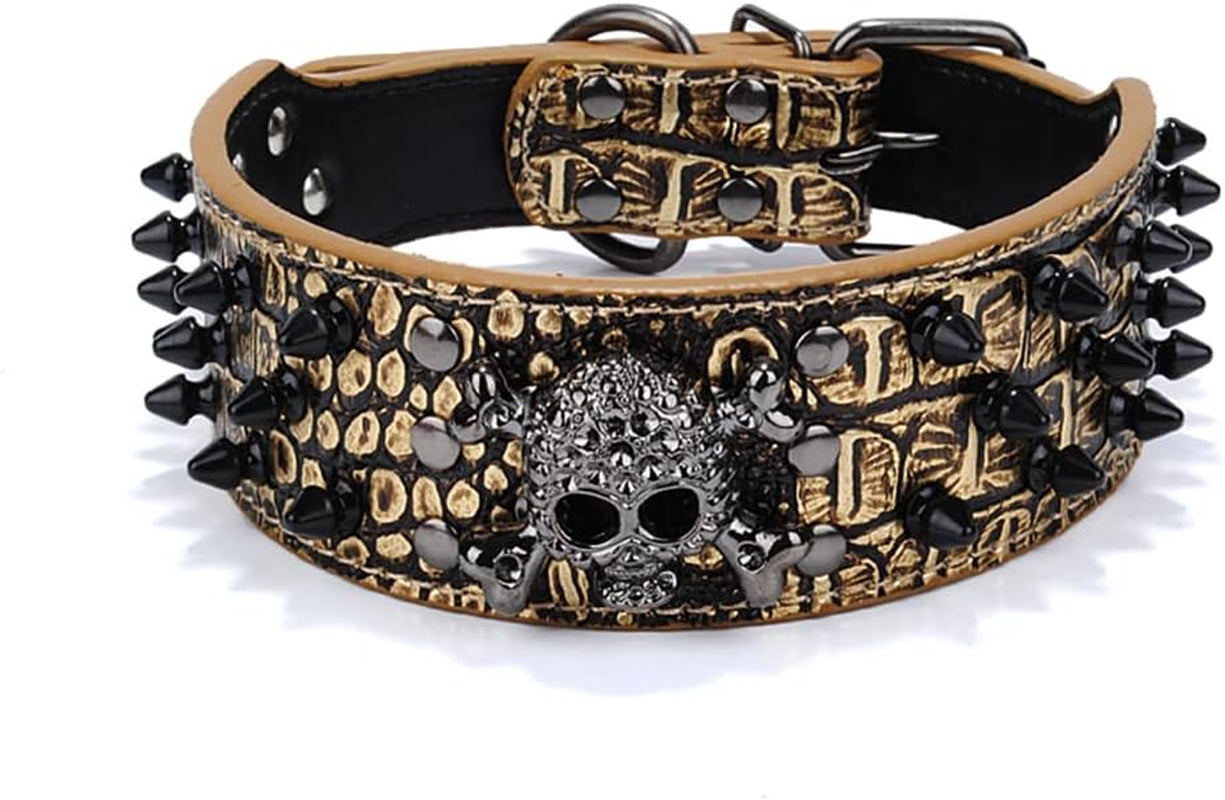 Spiked Studded Dog Collar, PU Leather Dog Collar, Adjustable Pet Collars for Medium or Large Breed Pet (L, Gold Brown2)