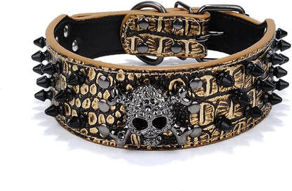 Spiked Studded Dog Collar, PU Leather Dog Collar, Adjustable Pet Collars for Medium or Large Breed Pet (L, Gold Brown2)