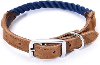 | Genuine Leather Dog Collar | Heavy Duty Canvas Dog Collars with Adjustable Rust-Proof Metal Pin Buckle | Boy Dog Collars for Medium Dogs(Pin Buckle-Turquoise Green)