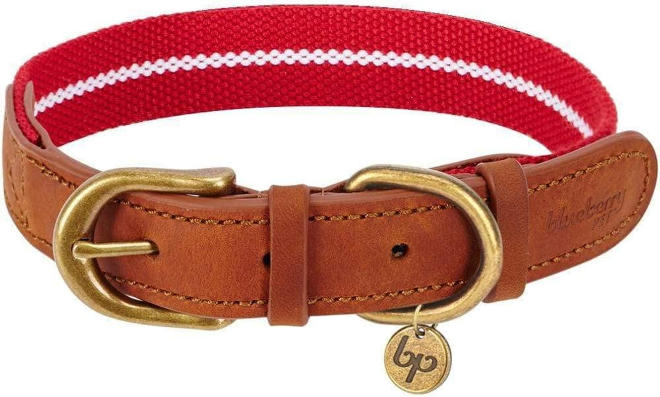 Soft & Comfy Leather Dog Collar - Adjustable Dog Collars for Small Dogs, Genuine Leather Collar for Dogs, Classic Striped Leather Dog Collars, Small, Neck 12"-15"