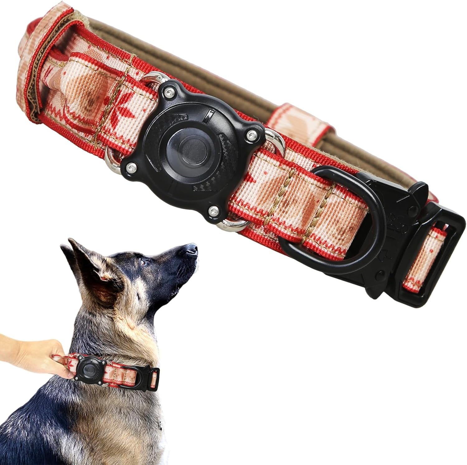 Tactical Dog Collar Adjustable Military Nylon Dog Collar with Control Handle and Heavy Duty Metal Buckle for Medium and Large Dogs (Brown,M)