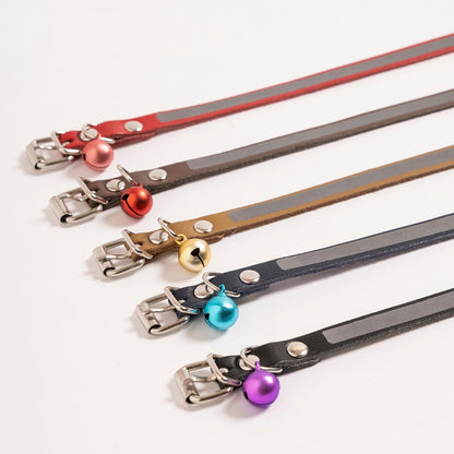 Leather Cat Collar, Reflective Cat Collar, Leather Accessories with Bell, Bird Warning, Suitable for Indoor and Outdoor, Non Breakaway, Durable, Stylish Design, Royal Blue