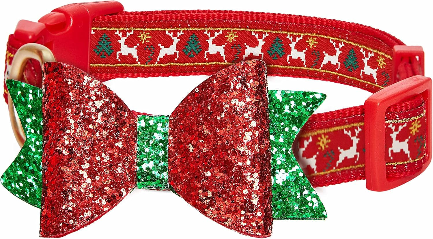 Polka Dots Christmas Dog Collar, Large, Adjustable 18"-26" Neck, Holiday Dog Collar with Bow for Large Dogs