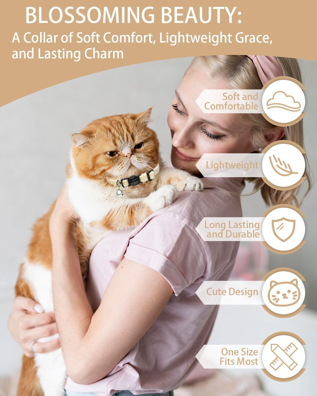 Furry Breakaway Cat Collar with Bell, Adjustable 7.87"-11.78" Kitten Collar, Suitable for All Types of Cats and Small Dogs (M, Brown)